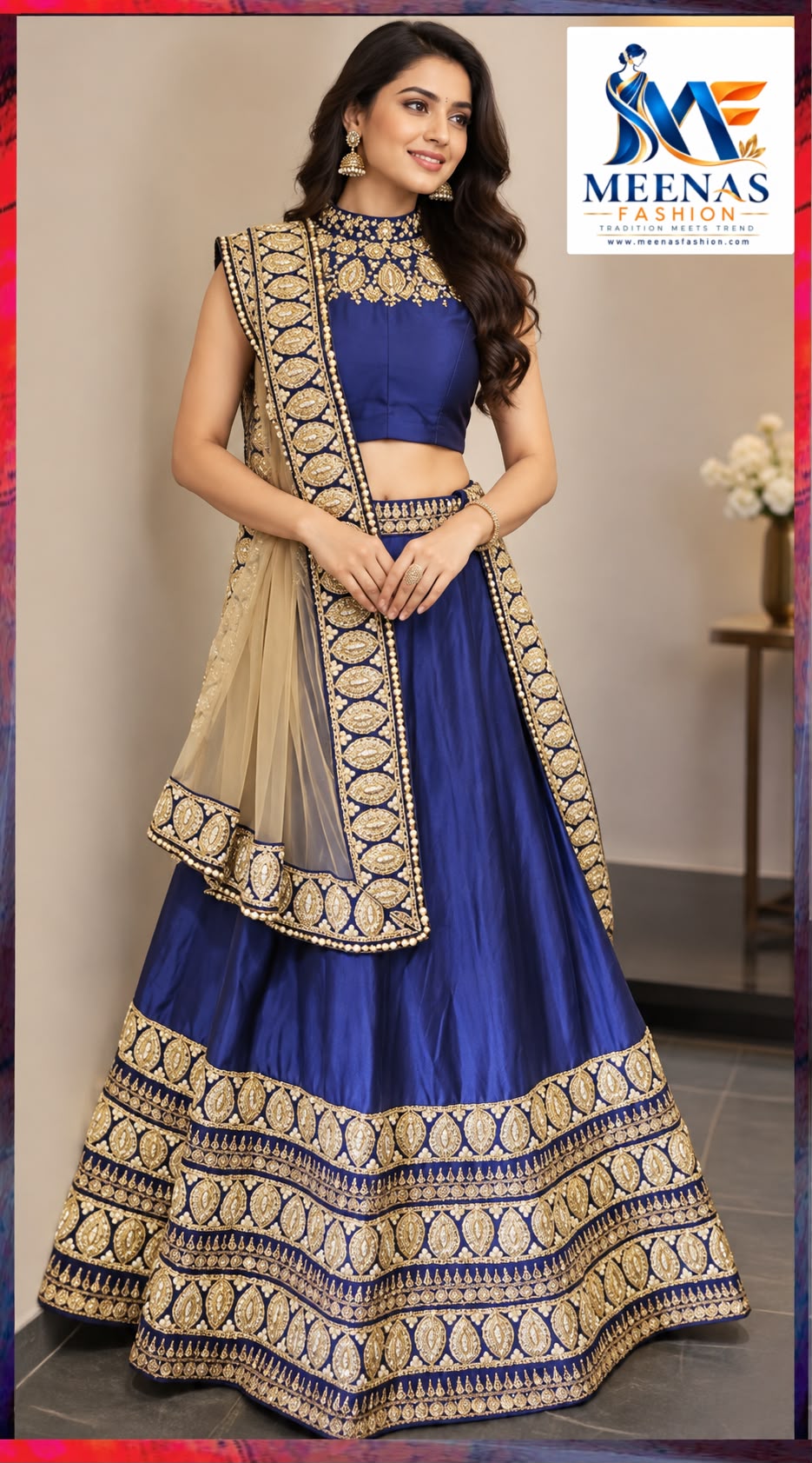 Women’s Royal Blue & Gold Embroidered Lehenga Choli Set