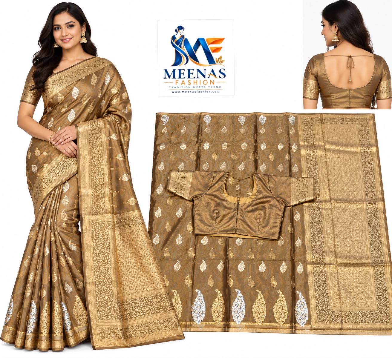 Silk Sare with silver and gold weaving work