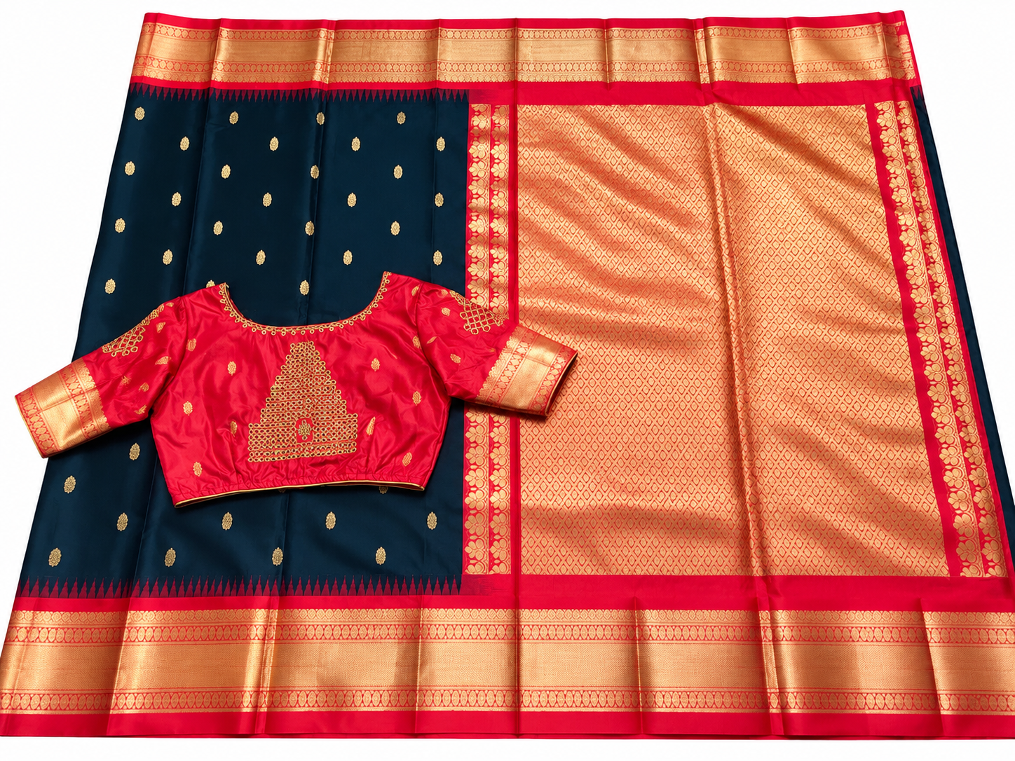 Black and Red Gadwal Silk Saree